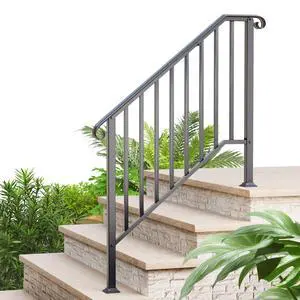 Handrails for Outdoor Steps, 4 Step Wrought Iron Stair Railing Kit Fits 3 or 4 Steps, Metal Hand Rail with Installation Kit, Staircase Handrails for Concrete, Porch, Deck Steps, Black (1-4 Step) Handrails for Outdoor Steps, 4 Step Wrought Iron Stair Railing Kit Fits 3 or 4 Steps, Metal Hand Rail with Installation Kit, Staircase Handrails for Concrete, Porch, Deck Steps, Black (1-4 Step)