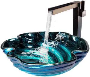 Caribbean Wave Round Glass Sink Bowl Bathroom Vessel Sink for Vanity Top Caribbean Wave Round Glass Sink Bowl Bathroom Vessel Sink for Vanity Top