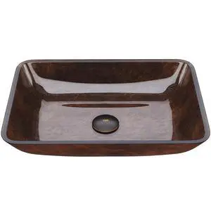 Donatello 18"L x 13"W x 4"H Over the Counter Glass Rectangular Vessel Bathroom Sink in Reddish Brown -VG07089 Donatello 18"L x 13"W x 4"H Over the Counter Glass Rectangular Vessel Bathroom Sink in Reddish Brown -VG07089