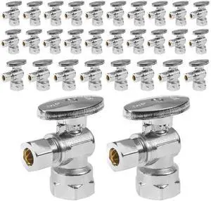 (Pack of 30) FIP 1/4 Turn Angle Stop Valve, 1/2" FIP Iron Pipe x 3/8" Compression, Chrome Plated Brass(VALVE054-30Pack) (Pack of 30) FIP 1/4 Turn Angle Stop Valve, 1/2" FIP Iron Pipe x 3/8" Compression, Chrome Plated Brass(VALVE054-30Pack)