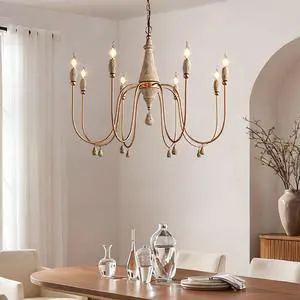 38.2" French Country Chandelier, Modern Farmhouse 8-Light Candle-Style Chandeliers Wood Pendant Light Fixture for Dining Room Living Room 38.2" French Country Chandelier, Modern Farmhouse 8-Light Candle-Style Chandeliers Wood Pendant Light Fixture for Dining Room Living Room