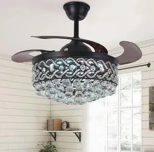 Black Crystal Chandelier Fan, 42" Fandelier Ceiling Fan with Light, Ceiling Fans with Retractable Blades Lights and Remote for Living Dinning Room Black Crystal Chandelier Fan, 42" Fandelier Ceiling Fan with Light, Ceiling Fans with Retractable Blades Lights and Remote for Living Dinning Room