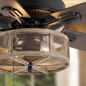 52 Inch LED Modern Farmhouse Ceiling Fan with Light - Rustic Ceiling Fans with Lights - Elegant Industrial Fan with Mesh Metal Caged Shade - Brown | Rustic, Elegant Industrial, Mesh Metal Caged Shade, 52 Inch LED Modern Farmhouse Ceiling Fan with Light - Rustic Ceiling Fans with Lights - Elegant Industrial Fan with Mesh Metal Caged Shade - Brown | Rustic, Elegant Industrial, Mesh Metal Caged Shade,