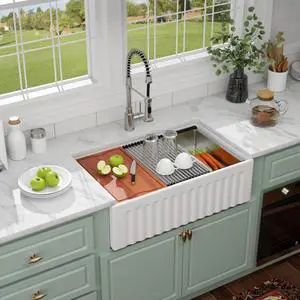 30 Inch Farmhouse Sink Fireclay Kitchen Sink White Apron Front Ceramic Porcelain Single Bowl Workstation Kitchen Sink with Reversible Installation, 30"x20"x10" #YSAC0001 30 Inch Farmhouse Sink Fireclay Kitchen Sink White Apron Front Ceramic Porcelain Single Bowl Workstation Kitchen Sink with Reversible Installation, 30"x20"x10" #YSAC0001