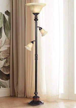 Sonnett 72" Tall 3-Light Torchiere Floor Lamp Living Room | Industrial Vintage Tree Standing Bronze Brown Champagne Alabaster Glass Shade for Reading House Bedroom Home Office Sonnett 72" Tall 3-Light Torchiere Floor Lamp Living Room | Industrial Vintage Tree Standing Bronze Brown Champagne Alabaster Glass Shade for Reading House Bedroom Home Office
