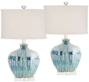 Mia 25" High Table Lamps Set of 2 Blue Ceramic Beach Modern | Colors May Vary. Drip Coastal Living Room Bedroom House Bedside Nightstand Office Home Family White Shade Mia 25" High Table Lamps Set of 2 Blue Ceramic Beach Modern | Colors May Vary. Drip Coastal Living Room Bedroom House Bedside Nightstand Office Home Family White Shade