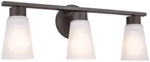 Stamos 3-Light Bathroom Vanity Light, Brushed Nickel | Satin etched glass vanity light for bathroom mirrors (22" x 8" x 5"), 45887NI Stamos 3-Light Bathroom Vanity Light, Brushed Nickel | Satin etched glass vanity light for bathroom mirrors (22" x 8" x 5"), 45887NI