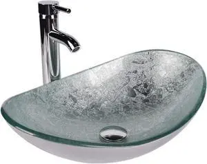 Boat Shape Bathroom Artistic Glass Vessel Sink Free Chrome Faucet Chrome Pop-up Drain,Silver Boat Shape Bathroom Artistic Glass Vessel Sink Free Chrome Faucet Chrome Pop-up Drain,Silver