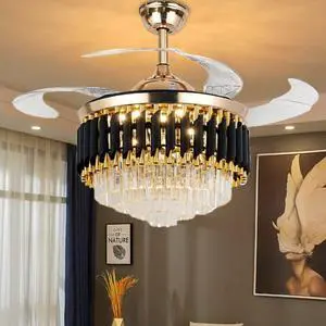 42" Crystal Chandelier Ceiling Fan and Remote, Gold Luxury Chandelier and Fan With 3 Colors 3 Speeds, Retractable Fandelier Ceiling Fan LED Light For Dinning Room Bedroom 42" Crystal Chandelier Ceiling Fan and Remote, Gold Luxury Chandelier and Fan With 3 Colors 3 Speeds, Retractable Fandelier Ceiling Fan LED Light For Dinning Room Bedroom