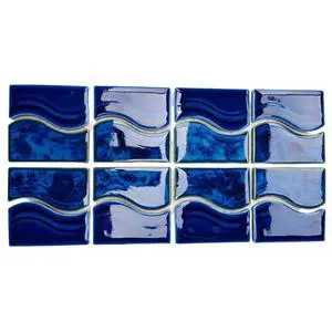 Marble Blue Wavy Glossy Porcelain Lineup Border Pool Wall Tile on 6x12 Mesh for Easy Installation, for Bathroom Wall, Backsplash (5 Pieces) Marble Blue Wavy Glossy Porcelain Lineup Border Pool Wall Tile on 6x12 Mesh for Easy Installation, for Bathroom Wall, Backsplash (5 Pieces)