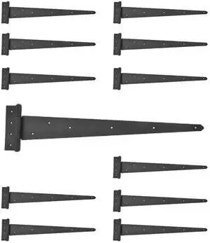 Gate Hinges 26-1/4 in. Black Iron T Strap Heavy Duty Hinges with Mounting Hardware Pack of 12 Gate Hinges 26-1/4 in. Black Iron T Strap Heavy Duty Hinges with Mounting Hardware Pack of 12