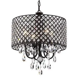 Marya Drum Crystal Chandelier, 4 Lights Glam Lighting Fixture with Black Finish, Adjustable Ceiling Light with Round Crystal Drum Shade, Dining Room Light for Living Room, Bedroom, Kitchen Marya Drum Crystal Chandelier, 4 Lights Glam Lighting Fixture with Black Finish, Adjustable Ceiling Light with Round Crystal Drum Shade, Dining Room Light for Living Room, Bedroom, Kitchen