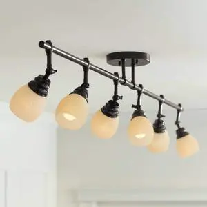 Elm Park 57 1/2" Wide Bronze 6-Light Fixture Track Light Fixture | 6-Head Ceiling Kit Spot-Light Directional Adjustable Monorail Brown Finish Amber Glass Western Kitchen Bathroom Living Room Elm Park 57 1/2" Wide Bronze 6-Light Fixture Track Light Fixture | 6-Head Ceiling Kit Spot-Light Directional Adjustable Monorail Brown Finish Amber Glass Western Kitchen Bathroom Living Room