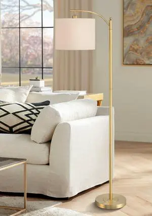 Rayna 61 1/2" Tall Warm Gold Downbridge Floor Lamp | Modern Standing Metal Off-White Linen Fabric Drum Shade for Living Room Reading Bedroom Bedside Office Family House Home Rayna 61 1/2" Tall Warm Gold Downbridge Floor Lamp | Modern Standing Metal Off-White Linen Fabric Drum Shade for Living Room Reading Bedroom Bedside Office Family House Home