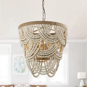 Boho Wood Beaded Chandelier - Vintage Rustic Farmhouse Coastal Chandeliers - 4-Light Pendant Light Fixture for Living Room Dining Room Kitchen Entryway Foyer, 39.4" Adjustable Chain, E12 Socket Boho Wood Beaded Chandelier - Vintage Rustic Farmhouse Coastal Chandeliers - 4-Light Pendant Light Fixture for Living Room Dining Room Kitchen Entryway Foyer, 39.4" Adjustable Chain, E12 Socket