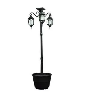 Solar LED Lamp Post and Planter with Three Outdoor Solar Lights, Black Finish, for Garden, Patio, Porch, and Yard by Solar LED Lamp Post and Planter with Three Outdoor Solar Lights, Black Finish, for Garden, Patio, Porch, and Yard by