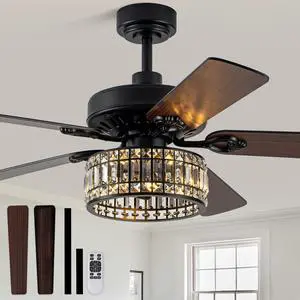 52" Black Crystal Fandelier Ceiling Fan with Lights | Low Profile, Quiet Reversible DC Motor, 6-Speed, Remote Control, Living Room Bedroom Dining Room 52" Black Crystal Fandelier Ceiling Fan with Lights | Low Profile, Quiet Reversible DC Motor, 6-Speed, Remote Control, Living Room Bedroom Dining Room