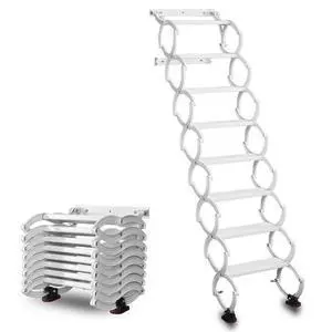 8 Steps Wall Mounted Folding Ladder, Indoor and Outdoor Step Ladders, Retractable Folding Stairs, Portable Camping Staircase, Pull-Down System Attic Ladder, for RV, Storehouse (White, 8) 8 Steps Wall Mounted Folding Ladder, Indoor and Outdoor Step Ladders, Retractable Folding Stairs, Portable Camping Staircase, Pull-Down System Attic Ladder, for RV, Storehouse (White, 8)