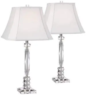 Mitzie 25 1/2" High Table Lamp Set of 2 Silver Cut Crystal Column | Geneva Traditional Metal Living Room Bedroom House Bedside Nightstand Home Office White Square Shade Mitzie 25 1/2" High Table Lamp Set of 2 Silver Cut Crystal Column | Geneva Traditional Metal Living Room Bedroom House Bedside Nightstand Home Office White Square Shade
