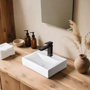 Porcelain Bathroom Vessel Sink 18"x12" with ORB Single Handle | Faucet Pop-up Drain Set Rectangle Above Counter Top Vanity Basin Arts & Crafts Porcelain Bathroom Vessel Sink 18"x12" with ORB Single Handle | Faucet Pop-up Drain Set Rectangle Above Counter Top Vanity Basin Arts & Crafts