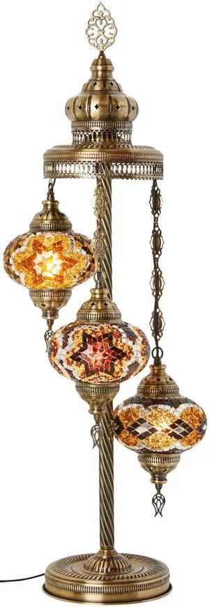 Turkish Moroccan Mosaic Floor & Table Lamp Handmade Boho Tiffany-Style Light, 3 Large 7" Globes, Artisan Decor, 37" (95cm) Tall, Antique Brass Finish, North American Use (Brown Black Amber) Turkish Moroccan Mosaic Floor & Table Lamp Handmade Boho Tiffany-Style Light, 3 Large 7" Globes, Artisan Decor, 37" (95cm) Tall, Antique Brass Finish, North American Use (Brown Black Amber)