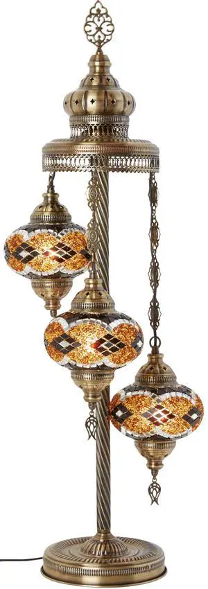 Turkish Moroccan Mosaic Floor & Table Lamp Handmade Boho Tiffany-Style Light with 3 Large 7" Globes, Artisan Decor, 37" (95cm) Tall, Antique Brass Finish, North American Use (Brown-Black) Turkish Moroccan Mosaic Floor & Table Lamp Handmade Boho Tiffany-Style Light with 3 Large 7" Globes, Artisan Decor, 37" (95cm) Tall, Antique Brass Finish, North American Use (Brown-Black)