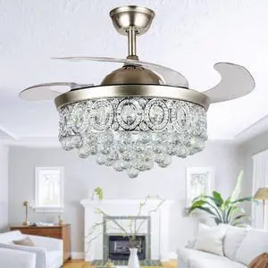 42" Crystal Ceiling Fan with Lights | Modern Remote Control Fandelier Retractable Blades 3 Light Color Change Chandelier 3 Speeds Silent Fan Lighting 42" Crystal Ceiling Fan with Lights | Modern Remote Control Fandelier Retractable Blades 3 Light Color Change Chandelier 3 Speeds Silent Fan Lighting