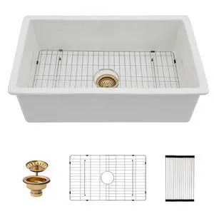White Undermount Kitchen Sink 32 Inch - Glossy White Fireclay Drop In Kitchen Sink Dual Mount Heavy Duty Single Bowl Undermount Sinks Basin with Luxury Accessories 32"x19"x10" White Undermount Kitchen Sink 32 Inch - Glossy White Fireclay Drop In Kitchen Sink Dual Mount Heavy Duty Single Bowl Undermount Sinks Basin with Luxury Accessories 32"x19"x10"