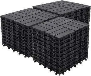 Bliss Outdoors Hardwood 12-Slat Interlocking Deck Tiles, Acacia Wooden Waterproof Patio Flooring or Balcony Indoor/Outdoor, Aged Black, Set of 30 Bliss Outdoors Hardwood 12-Slat Interlocking Deck Tiles, Acacia Wooden Waterproof Patio Flooring or Balcony Indoor/Outdoor, Aged Black, Set of 30