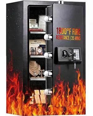 7.5 Cuft Large Fireproof Waterproof Home Safes | 1800°F Fire Safe for 35 Mins, 77Lbs Heavy Duty Home Safe Box with Digital Keypad,Sensor LED Light, Removable Shelf 7.5 Cuft Large Fireproof Waterproof Home Safes | 1800°F Fire Safe for 35 Mins, 77Lbs Heavy Duty Home Safe Box with Digital Keypad,Sensor LED Light, Removable Shelf