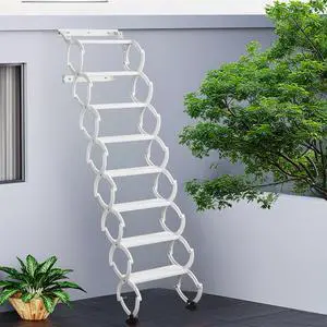 8 Steps Wall Mounted Attic Ladder, Indoor Attic Stairs Pull Down System, Metal Telescoping Step Ladders, Anti-Slip Retractable Folding Stair, Loft Extension Steps Staircase (White, 8 Steps) 8 Steps Wall Mounted Attic Ladder, Indoor Attic Stairs Pull Down System, Metal Telescoping Step Ladders, Anti-Slip Retractable Folding Stair, Loft Extension Steps Staircase (White, 8 Steps)