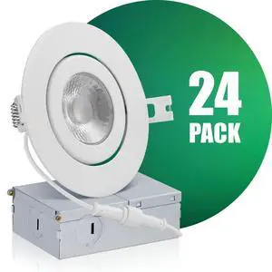 4Inch Eyeball Gimbal LED Recessed Light with Junction Box, Ultra Thin Dimmable Swivel Adjustable Downlight, Canless Ceiling Light 10 Watts, 750lm, ETL Listed (3000K Warm White, 24 Pack) 4Inch Eyeball Gimbal LED Recessed Light with Junction Box, Ultra Thin Dimmable Swivel Adjustable Downlight, Canless Ceiling Light 10 Watts, 750lm, ETL Listed (3000K Warm White, 24 Pack)