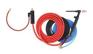 18FV Series - 350 Amp - Water Cooled - Flexible Head TIG Torch with Valve - 25 feet 3-Piece Cable - Dinse 35-70 Connector 18FV Series - 350 Amp - Water Cooled - Flexible Head TIG Torch with Valve - 25 feet 3-Piece Cable - Dinse 35-70 Connector
