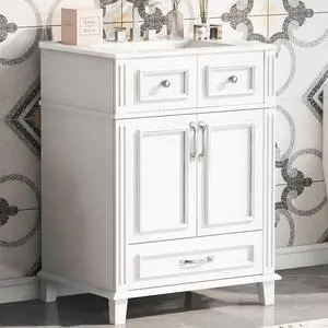 24 Inch Bathroom Vanity with Sink and Storage Cabinet, White | Modern Single Sink Bath Storage Cabinet with 2 Doors & 1 Drawer, Quick Assembly, Solid Wood Frame, Painted Finish 24 Inch Bathroom Vanity with Sink and Storage Cabinet, White | Modern Single Sink Bath Storage Cabinet with 2 Doors & 1 Drawer, Quick Assembly, Solid Wood Frame, Painted Finish