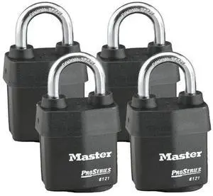 Four (4) High Security Pro Series Padlocks w/8 Keys, 6121NKA-4 w/BumpStop Technology Four (4) High Security Pro Series Padlocks w/8 Keys, 6121NKA-4 w/BumpStop Technology