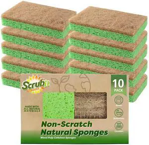Natural Sponges - 10 Pack Biodegradable Compostable Cellulose and Coconut Natural Sponges for Dishes, Eco Friendly Non Toxic Kitchen Sponge Natural Sponges - 10 Pack Biodegradable Compostable Cellulose and Coconut Natural Sponges for Dishes, Eco Friendly Non Toxic Kitchen Sponge