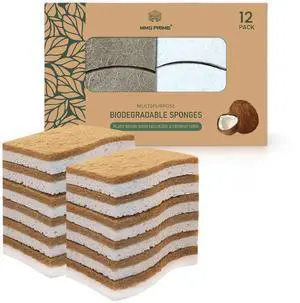 Natural Kitchen Sponge 12-Pack Biodegradable Sponges for Dishes Compostable Dish Washing Scrubbers Eco Friendly Non-Scratch Cellulose & Coconut Husk Scrubber Sponges for Cleaning Natural Kitchen Sponge 12-Pack Biodegradable Sponges for Dishes Compostable Dish Washing Scrubbers Eco Friendly Non-Scratch Cellulose & Coconut Husk Scrubber Sponges for Cleaning