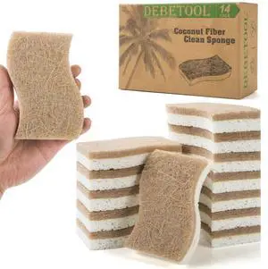 14Pack Natural Kitchen Sponge, Eco-Friendly Dish Sponge for Kitchen - Biodegradable Cellulose and Coconut Scrubber - Household Cleaning Sponge for Dishes, White 14Pack Natural Kitchen Sponge, Eco-Friendly Dish Sponge for Kitchen - Biodegradable Cellulose and Coconut Scrubber - Household Cleaning Sponge for Dishes, White