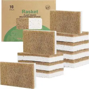 10 Pack Biodegradable Natural Sponges Kitchen - Compostable Cellulose and Coconut Walnut Scrubber Sponge - Eco Friendly Sponges for Dishes 10 Pack Biodegradable Natural Sponges Kitchen - Compostable Cellulose and Coconut Walnut Scrubber Sponge - Eco Friendly Sponges for Dishes