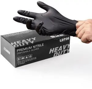 6-mil Black Nitrile Disposable Gloves, Food-Safe, Powder-Free, Heavy-Duty, Textured Fingertips, Latex-Free, Medium 6-mil Black Nitrile Disposable Gloves, Food-Safe, Powder-Free, Heavy-Duty, Textured Fingertips, Latex-Free, Medium