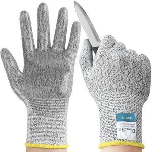 Level 5 Cut Resistant Gloves with Silicone Coating, Food Grade Kitchen Knife Safety Gloves, Work Gloves for Chef, Mandoline Oyster Shucking Meat Cutting Wood Carving (Gray Large), Grey Level 5 Cut Resistant Gloves with Silicone Coating, Food Grade Kitchen Knife Safety Gloves, Work Gloves for Chef, Mandoline Oyster Shucking Meat Cutting Wood Carving (Gray Large), Grey