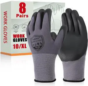 Safety Work Gloves-8Pairs, Micro Foam Nitrile Coated Glove,Seamless Knit Nylon Gloves for Men WomenS-XL Safety Work Gloves-8Pairs, Micro Foam Nitrile Coated Glove,Seamless Knit Nylon Gloves for Men WomenS-XL