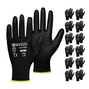 Work Gloves for Men and Women,12 Pairs Seamless Knit PU Coated Safety Gloves, with Smooth Grip on Palm and Fingers, Ideal for Light Warehouse, Manufacturing, Gardening, KG11P (L, Black) Work Gloves for Men and Women,12 Pairs Seamless Knit PU Coated Safety Gloves, with Smooth Grip on Palm and Fingers, Ideal for Light Warehouse, Manufacturing, Gardening, KG11P (L, Black)