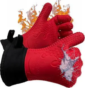 Comfy Waterproof Silicone Oven Mitts Heat Resistant with Long Cuff, Insulated BBQ Gloves Perfect for Grilling, Baking, Smoker, Canning, Pizza, Red, Hot Mitts Comfy Waterproof Silicone Oven Mitts Heat Resistant with Long Cuff, Insulated BBQ Gloves Perfect for Grilling, Baking, Smoker, Canning, Pizza, Red, Hot Mitts