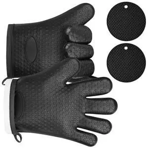 Oven Mitts with 2 Pot Holders, Silicone Oven Gloves Heat Resistant 464°F, BBQ Gloves with Fingers, Non-Slip Oven Gloves, Cooking Gloves for Grilling Kitchen Baking Oven Microwave, Black Oven Mitts with 2 Pot Holders, Silicone Oven Gloves Heat Resistant 464°F, BBQ Gloves with Fingers, Non-Slip Oven Gloves, Cooking Gloves for Grilling Kitchen Baking Oven Microwave, Black