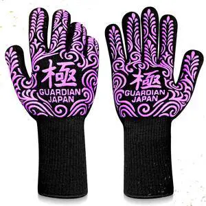 Premium Heat Resistant BBQ Gloves Fireproof 1472°F Aramid Grill Mitts for Barbecue, Smoker, Campfire, Fire Pit, Oven, Japanese Supervised Design (-KIWAMI-Purple, L) Premium Heat Resistant BBQ Gloves Fireproof 1472°F Aramid Grill Mitts for Barbecue, Smoker, Campfire, Fire Pit, Oven, Japanese Supervised Design (-KIWAMI-Purple, L)