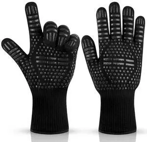 Heat-Resistant Oven & BBQ Gloves Non-Slip Silicone Dotted Gloves - One Size Fits Most Ideal for Oven, Grill, Baking & Cooking - Black Heat-Resistant Oven & BBQ Gloves Non-Slip Silicone Dotted Gloves - One Size Fits Most Ideal for Oven, Grill, Baking & Cooking - Black