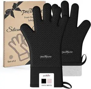 Extra Long 14in Silicone Oven Mitts, Waterproof & Non-Slip Oven Gloves with Fingers, Cotton Lined Silicone Oven Gloves Kitchen Mitts-Heat Resistant for Baking Cooking BBQ Extra Long 14in Silicone Oven Mitts, Waterproof & Non-Slip Oven Gloves with Fingers, Cotton Lined Silicone Oven Gloves Kitchen Mitts-Heat Resistant for Baking Cooking BBQ