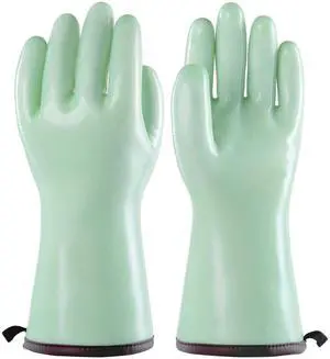 Heat Resistant Oven Gloves, Food Grade Safety Gloves with Thickened Waterproof Silicone Coating for Cooking, Grilling, Baking, Smoker, Green, XL/10 Heat Resistant Oven Gloves, Food Grade Safety Gloves with Thickened Waterproof Silicone Coating for Cooking, Grilling, Baking, Smoker, Green, XL/10