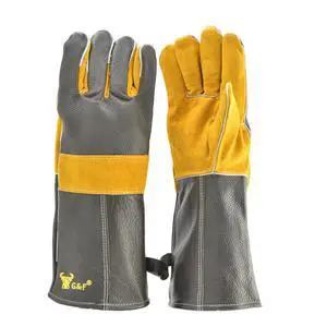 Premium Leather Heat-Resistant Gloves BBQ, Fireplace Puncture, Cut, and Fire Protection with Cotton Lining and Kevlar Stitch Durable Suede and Cowhide Leather Premium Leather Heat-Resistant Gloves BBQ, Fireplace Puncture, Cut, and Fire Protection with Cotton Lining and Kevlar Stitch Durable Suede and Cowhide Leather